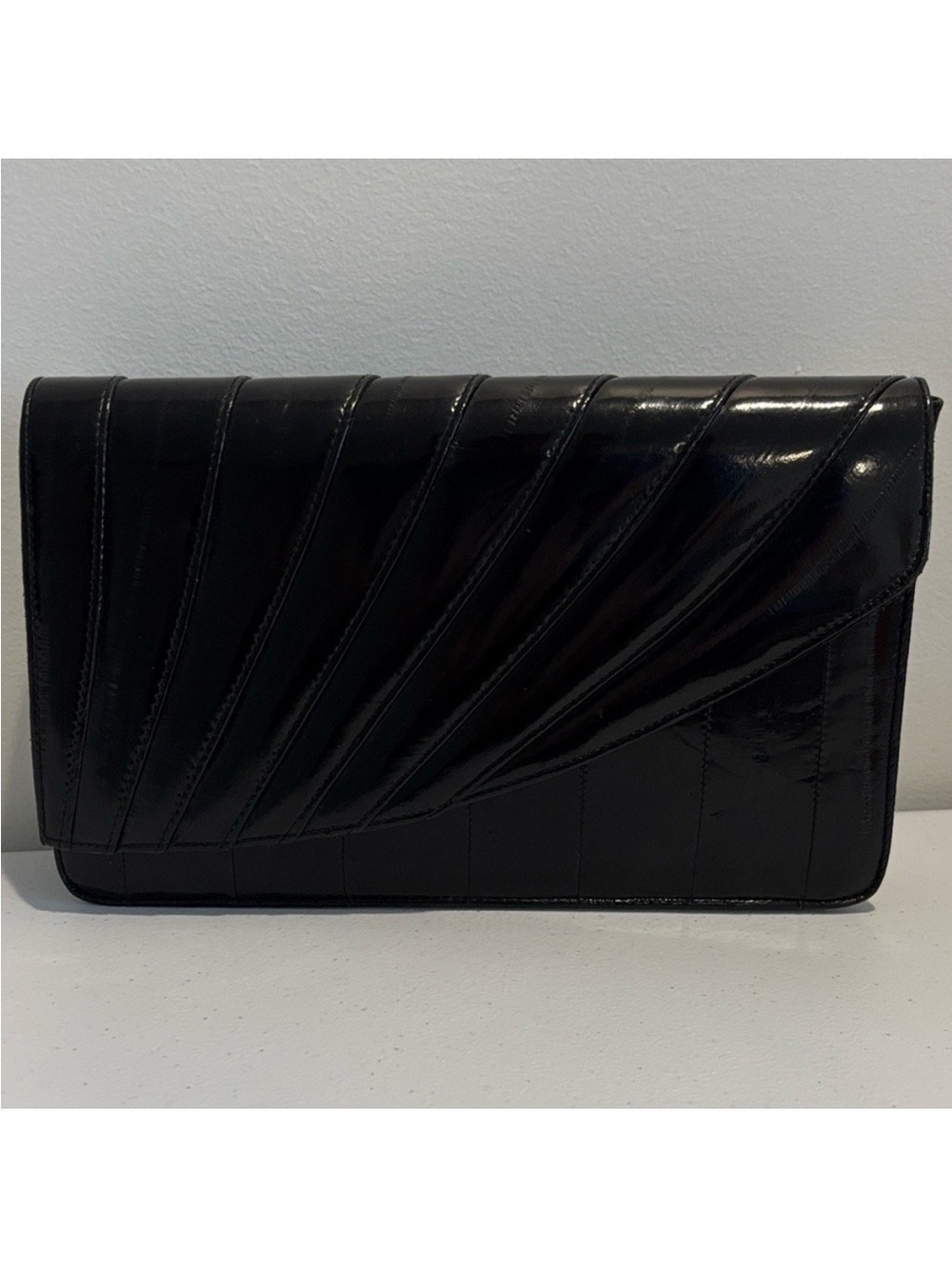EEL SKIN purse vintage hard shell convertible purse black lined interior